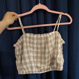 Stripped brown and white flowy crop top